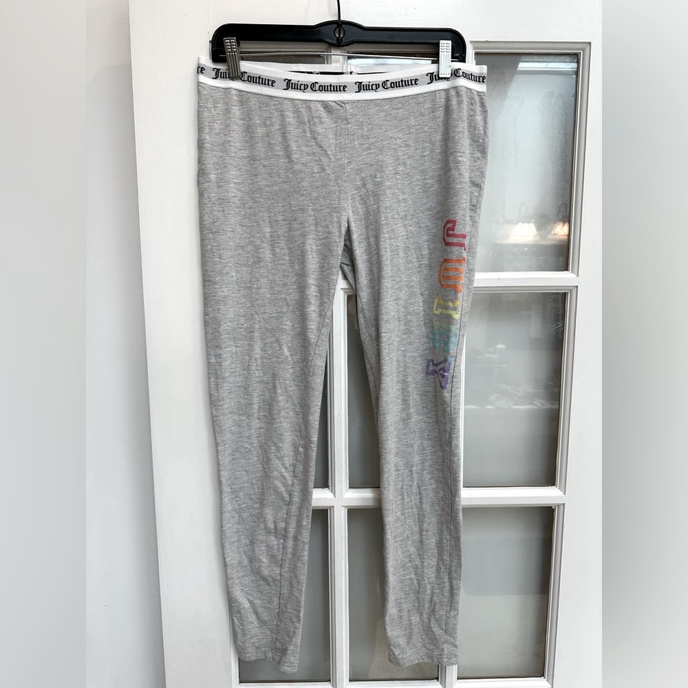 Juicy Couture Y2K Heather Gray Sleepwear Pants Rainbow Logo Stretchy Size L